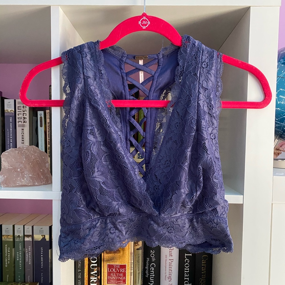 Navy blue lacy bralette
